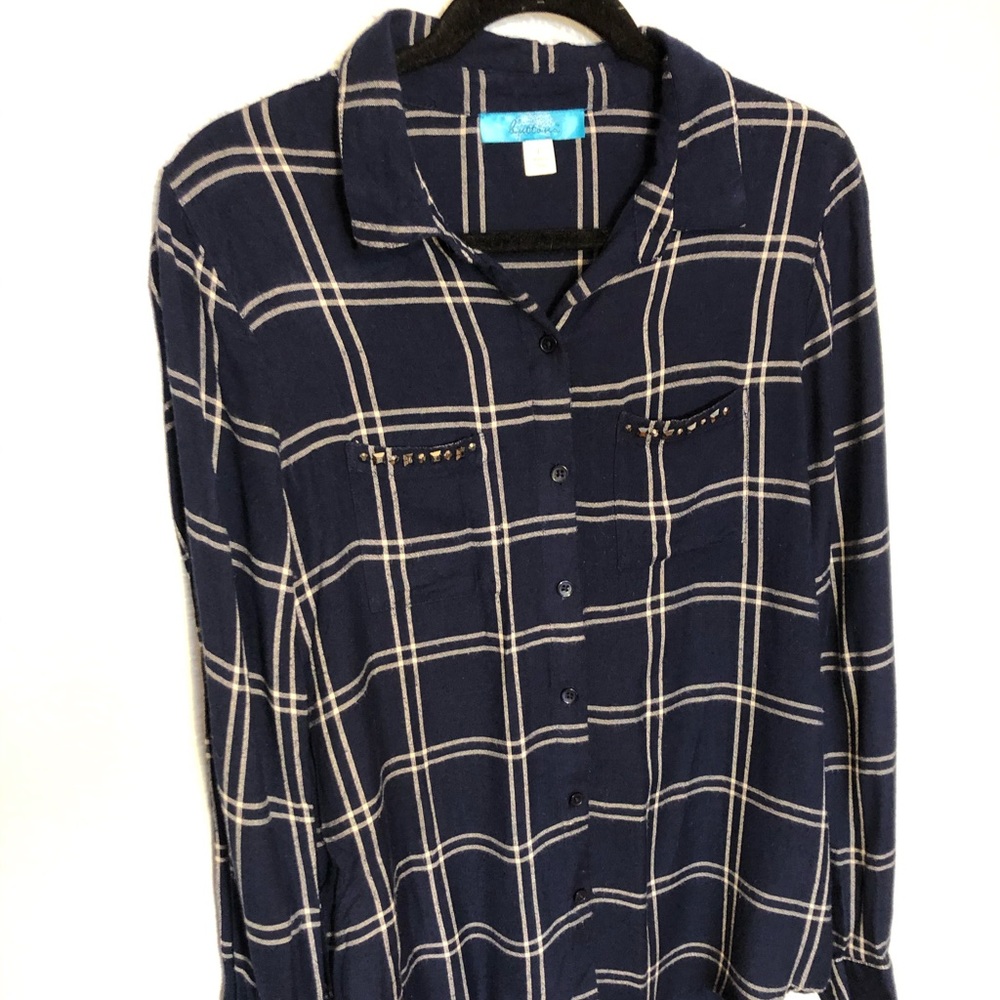 Embellished Plaid Button-Down